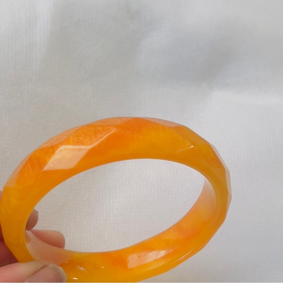 Diamond Faceted Golden Yellow Orange Cheerful Bangle Bracelet Handcrafted Resin - Picture 2 of 8